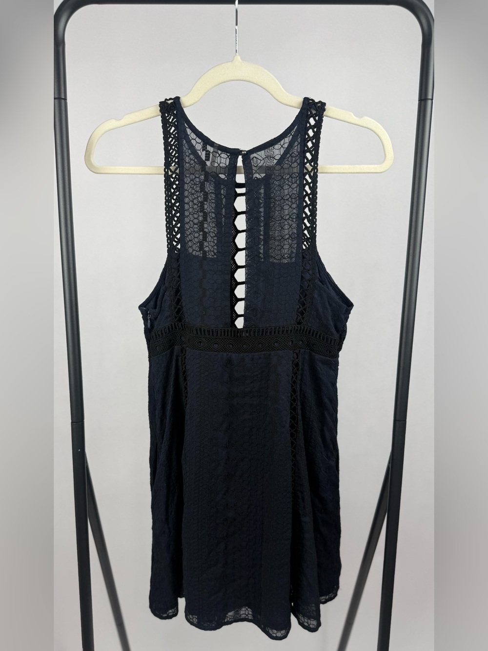 Free People Wherever You Go Mini Dress Black Lace Cutout Swing Dress 8 - Picture 5 of 7